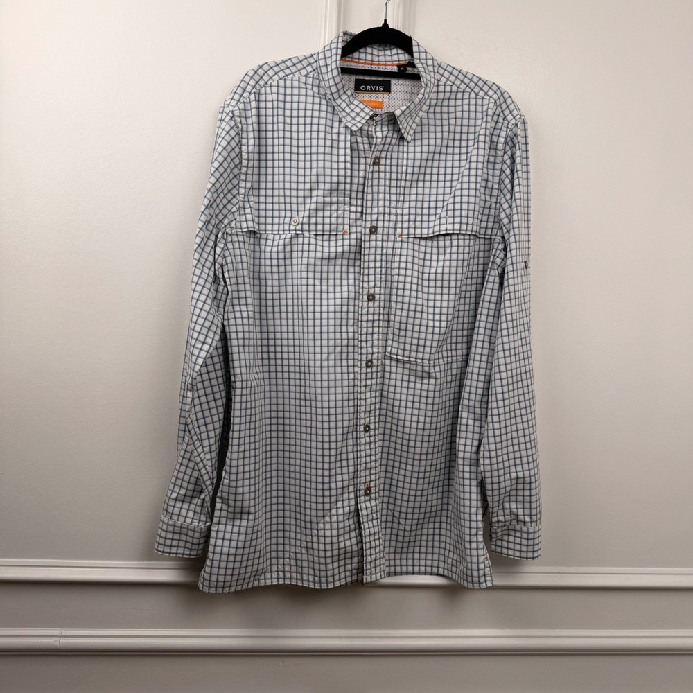 Orvis Mens Active Fit Plaid Fishing Shirt Long Sleeve Ventilated Blue White M
